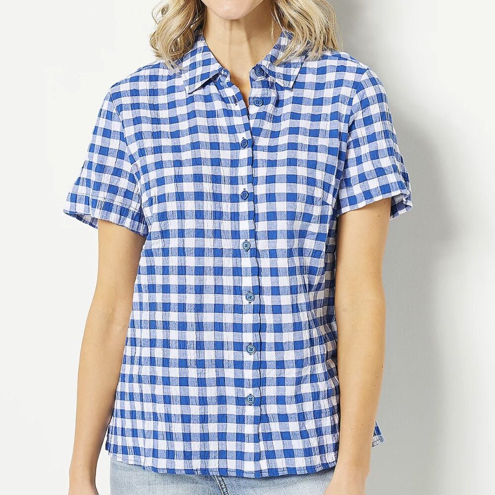 Joan Rivers Gingham Short-Sleeve Shirt Top  13846